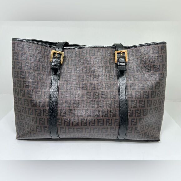 Fendi Handbags - Auth FENDI Zucchino Tote Shoulder Bag Brown Black PVC Leather